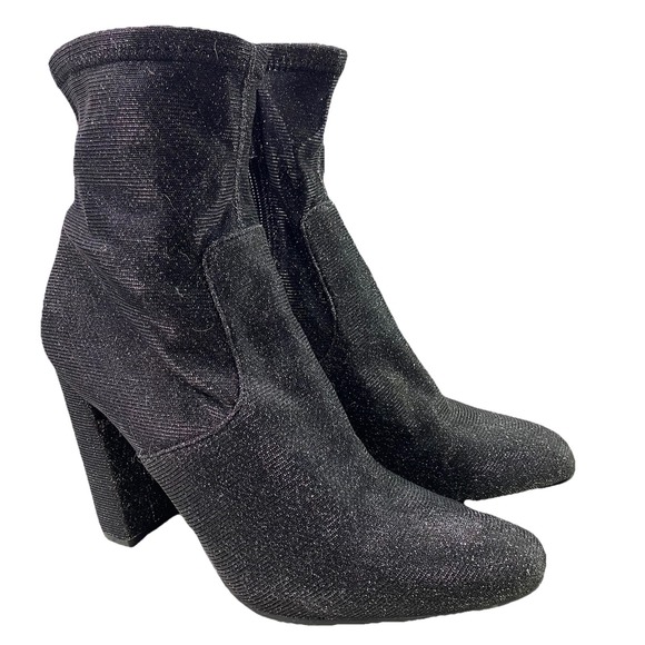 Steve Madden Womens Brisk Block-Heeled Sexy Ankle Boots- Black Metallic-Sz.10M - Picture 1 of 11